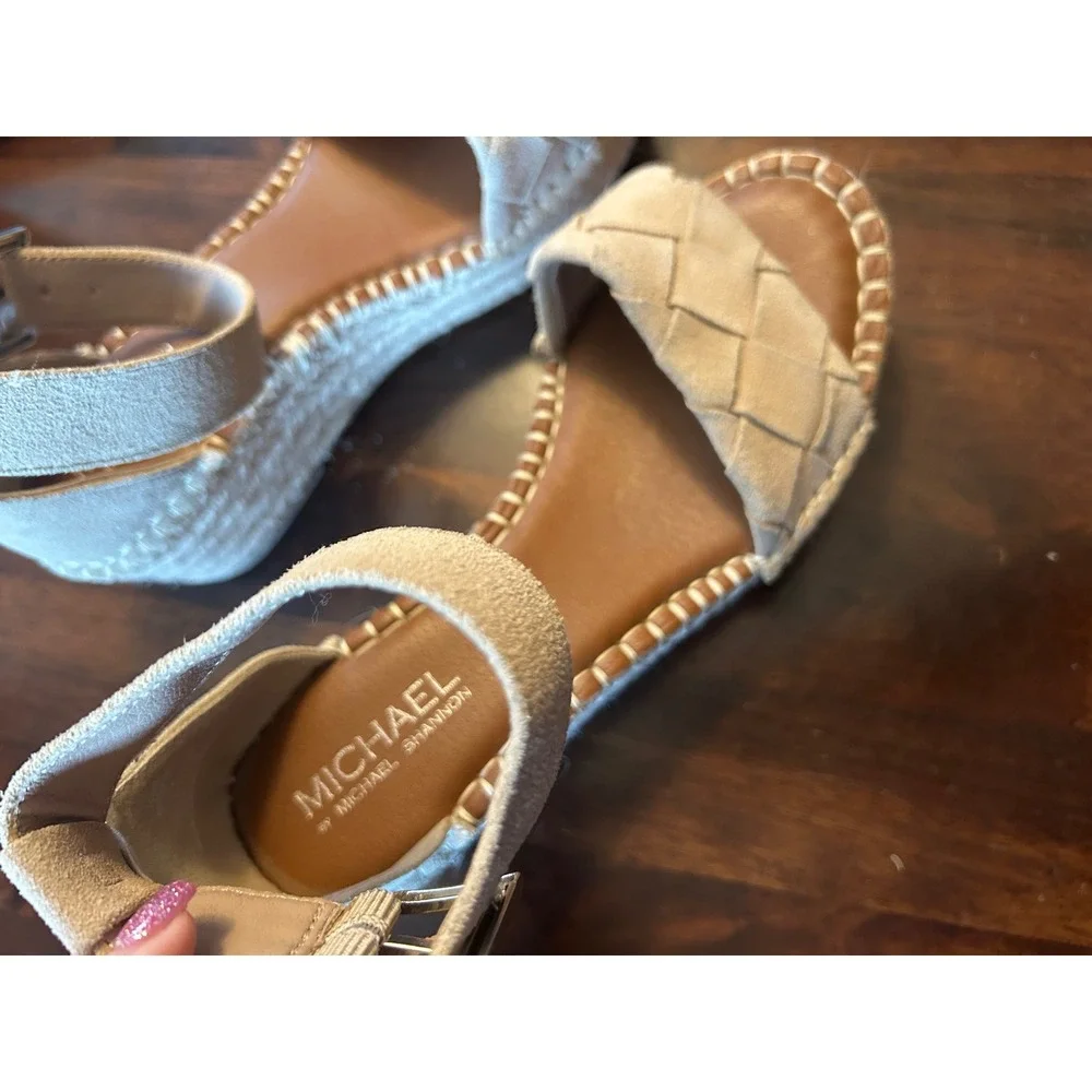 Michael by Michael Shannon‎ Tan Woven Espadrille Wedge Platform Sandals Mens 7